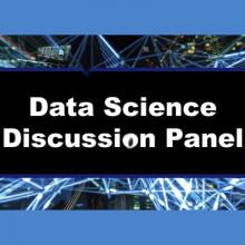 A graphic advertising the data science discussion panel.