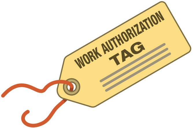 Image of work authorization tag. Click to access the decontamination policy.