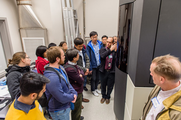 Ulrich Baxa, of the Center for Molecular Microscopy (CMM), shows cryo-electron microscopy instrumentation to participants of the CMM Workshop held March 3, 2016, at the Advanced Technology Research Facility.