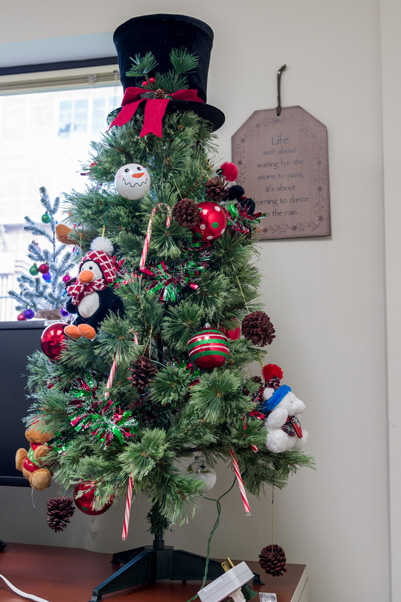 Nichole Davis, another newcomer, also added two festive trees to her office. (Photo by Samuel Lopez)