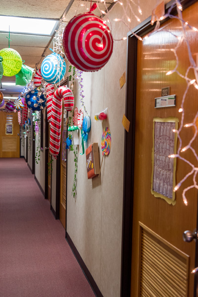 One of the candy-themed corridors in Building 430. (Photo by Samuel Lopez)