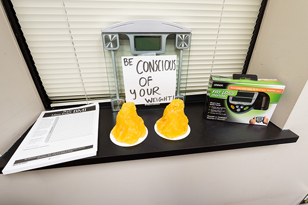 The interns even decorated the rooms’ windowsills—in this case, with a display about body fat and body mass index.