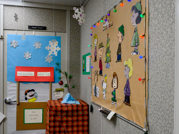Building 542 captured iconic moments and items from the film, like the Charlie Brown Christmas Tree (center-left, background)