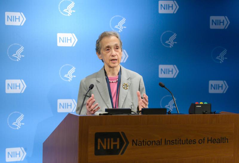 NIH Deputy Director for Intramural Research Dr. Nina Schor opened the 2023 Research Festival with some remarks. Photo credit: Marleen Van Den Neste