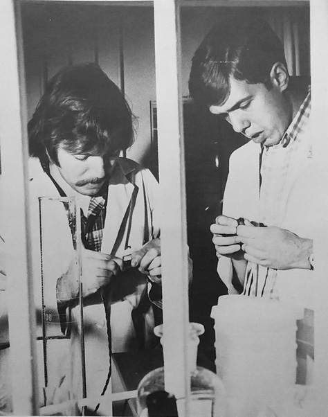 Staff in the Cancer Biology Program performed a variety of independent cancer studies. Photo likely taken in 1980. (1980 annual report)