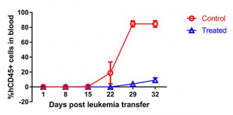 Chart of data showing that Allterum reduces leukemia cells in samples to almost zero