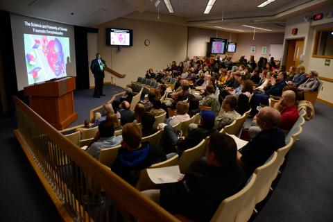 Dr. Bennet Omalu speaking at NCI at Frederick.