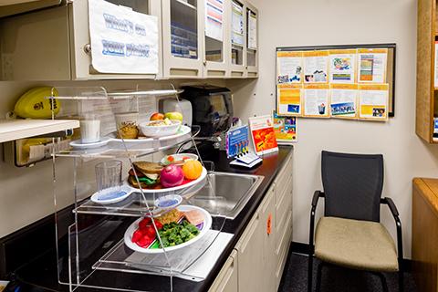 A display about healthy eating in the health-themed room