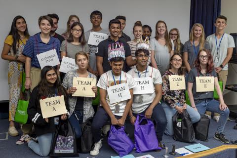 A group photo of the Student Jeopardy Tournament participants