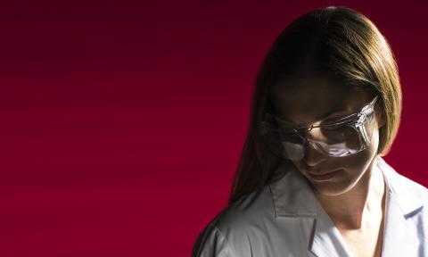 red lab coats for women