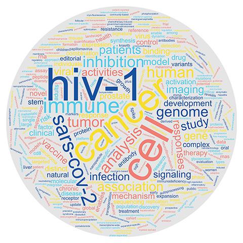 A word cloud of keywords from publications between October and December 2021