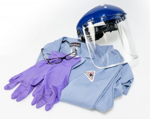 Safety gloves, lab coat and eye shield.