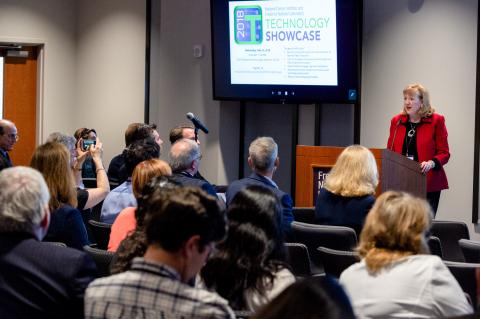 Frederick County Executive Jan Gardner speaks at the 2018 Technology Showcase at the Frederick National Laboratory. 