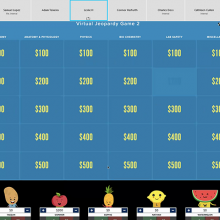 Screenshot of the Spring Jeopardy Tournament's questions board and player avatars